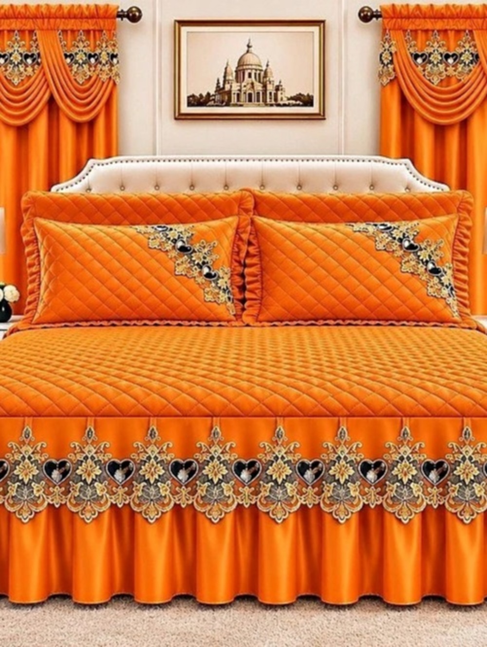 Orange Floral Quilt Set